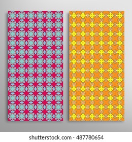 Vertical seamless patterns set, floral geometric lace texture for Wedding, Bridal, Valentine's day, greeting cards or Birthday Invitations. Decorative seamless backgrounds, tribal ethnic ornament