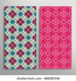 Vertical seamless patterns set, floral geometric lace texture for Wedding, Bridal, Valentine's day, greeting cards or Birthday Invitations. Decorative seamless backgrounds, tribal ethnic ornament