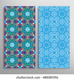 Vertical seamless patterns set, floral geometric lace texture for Wedding, Bridal, Valentine's day, greeting cards or Birthday Invitations. Decorative seamless backgrounds, tribal ethnic ornament