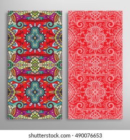 Vertical seamless patterns set, floral geometric lace texture for Wedding, Bridal, Valentine's day, greeting cards or Birthday Invitations. Decorative seamless backgrounds, tribal ethnic ornament