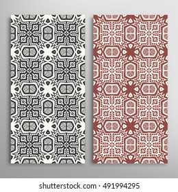 Vertical seamless patterns set, floral geometric lace texture for Wedding, Bridal, Valentine's day, greeting cards or Birthday Invitations. Decorative seamless backgrounds, tribal ethnic ornament