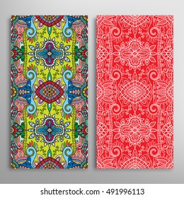 Vertical seamless patterns set, floral geometric lace texture for Wedding, Bridal, Valentine's day, greeting cards or Birthday Invitations. Decorative seamless backgrounds, tribal ethnic ornament