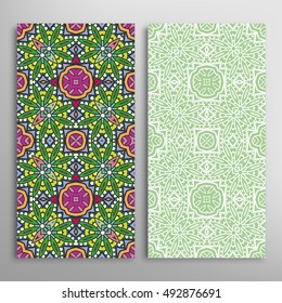 Vertical seamless patterns set, floral geometric lace texture for Wedding, Bridal, Valentine's day, greeting cards or Birthday Invitations. Decorative seamless backgrounds, tribal ethnic ornament