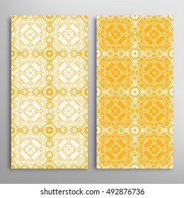 Vertical seamless patterns set, floral geometric lace texture for Wedding, Bridal, Valentine's day, greeting cards or Birthday Invitations. Decorative seamless backgrounds, tribal ethnic ornament