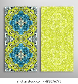 Vertical seamless patterns set, floral geometric lace texture for Wedding, Bridal, Valentine's day, greeting cards or Birthday Invitations. Decorative seamless backgrounds, tribal ethnic ornament