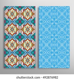 Vertical seamless patterns set, floral geometric lace texture for Wedding, Bridal, Valentine's day, greeting cards or Birthday Invitations. Decorative seamless backgrounds, tribal ethnic ornament
