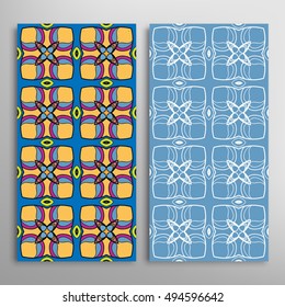 Vertical seamless patterns set, floral geometric lace texture for Wedding, Bridal, Valentine's day, greeting cards or Birthday Invitations. Decorative seamless backgrounds, tribal ethnic ornament