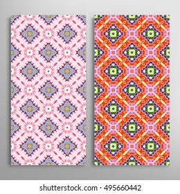 Vertical seamless patterns set, floral geometric lace texture for Wedding, Bridal, Valentine's day, greeting cards or Birthday Invitations. Decorative seamless backgrounds, tribal ethnic ornament