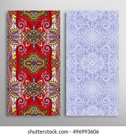 Vertical seamless patterns set, floral geometric lace texture for Wedding, Bridal, Valentine's day, greeting cards or Birthday Invitations. Decorative seamless backgrounds, tribal ethnic ornament