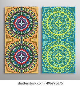 Vertical seamless patterns set, floral geometric lace texture for Wedding, Bridal, Valentine's day, greeting cards or Birthday Invitations. Decorative seamless backgrounds, tribal ethnic ornament