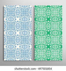 Vertical seamless patterns set, floral geometric lace texture for Wedding, Bridal, Valentine's day, greeting cards or Birthday Invitations. Decorative seamless backgrounds, tribal ethnic ornament