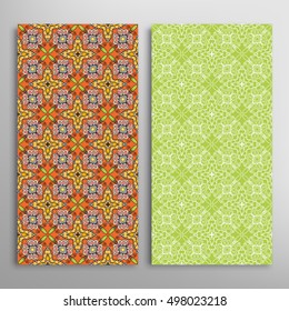 Vertical seamless patterns set, floral geometric lace texture for Wedding, Bridal, Valentine's day, greeting cards or Birthday Invitations. Decorative seamless backgrounds, tribal ethnic ornament