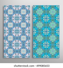 Vertical seamless patterns set, floral geometric lace texture for Wedding, Bridal, Valentine's day, greeting cards or Birthday Invitations. Decorative seamless backgrounds, tribal ethnic ornament