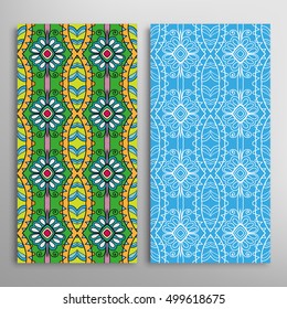 Vertical seamless patterns set, floral geometric lace texture for Wedding, Bridal, Valentine's day, greeting cards or Birthday Invitations. Decorative seamless backgrounds, tribal ethnic ornament
