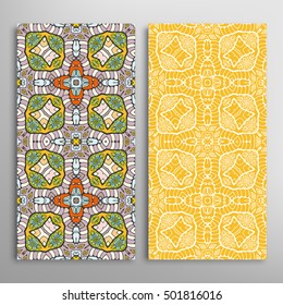 Vertical seamless patterns set, floral geometric lace texture for Wedding, Bridal, Valentine's day, greeting cards or Birthday Invitations. Decorative seamless backgrounds, tribal ethnic ornament