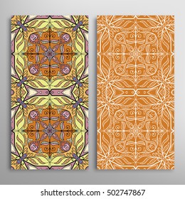 Vertical seamless patterns set, floral geometric lace texture for Wedding, Bridal, Valentine's day, greeting cards or Birthday Invitations. Decorative seamless backgrounds, tribal ethnic ornament