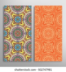 Vertical seamless patterns set, floral geometric lace texture for Wedding, Bridal, Valentine's day, greeting cards or Birthday Invitations. Decorative seamless backgrounds, tribal ethnic ornament