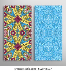 Vertical seamless patterns set, floral geometric lace texture for Wedding, Bridal, Valentine's day, greeting cards or Birthday Invitations. Decorative seamless backgrounds, tribal ethnic ornament