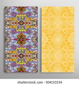 Vertical seamless patterns set, floral geometric lace texture for Wedding, Bridal, Valentine's day, greeting cards or Birthday Invitations. Decorative seamless backgrounds, tribal ethnic ornament