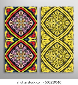Vertical seamless patterns set, floral geometric lace texture for Wedding, Bridal, Valentine's day, greeting cards or Birthday Invitations. Decorative seamless backgrounds, tribal ethnic ornament