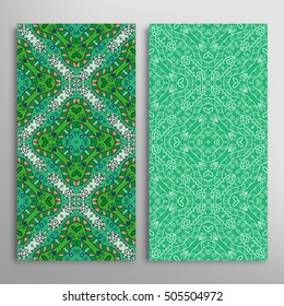 Vertical seamless patterns set, floral geometric lace texture for Wedding, Bridal, Valentine's day, greeting cards or Birthday Invitations. Decorative seamless backgrounds, tribal ethnic ornament