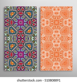 Vertical seamless patterns set, floral geometric lace texture for Wedding, Bridal, Valentine's day, greeting cards or Birthday Invitations. Decorative seamless backgrounds, tribal ethnic ornament