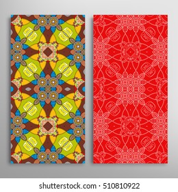 Vertical seamless patterns set, floral geometric lace texture for Wedding, Bridal, Valentine's day, greeting cards or Birthday Invitations. Decorative seamless backgrounds, tribal ethnic ornament