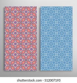 Vertical seamless patterns set, floral geometric lace texture for Wedding, Bridal, Valentine's day, greeting cards or Birthday Invitations. Decorative seamless backgrounds, tribal ethnic ornament