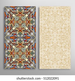 Vertical seamless patterns set, floral geometric lace texture for Wedding, Bridal, Valentine's day, greeting cards or Birthday Invitations. Decorative seamless backgrounds, tribal ethnic ornament