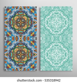 Vertical seamless patterns set, floral geometric lace texture for Wedding, Valentine's day, greeting cards or Birthday Invitations. Decorative seamless backgrounds. Ethnic ornament, border pattern