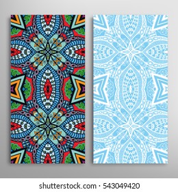 Vertical seamless patterns set, floral geometric lace texture for Wedding, Valentine's day, greeting cards or Birthday Invitations. Decorative seamless backgrounds. Ethnic ornament, border pattern
