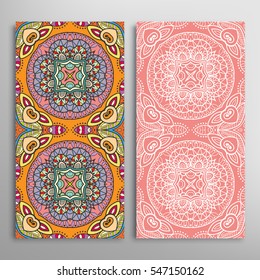 Vertical seamless patterns set, floral geometric lace texture for Wedding, Valentine's day, greeting cards or Birthday Invitations. Decorative seamless backgrounds. Ethnic ornament, border pattern