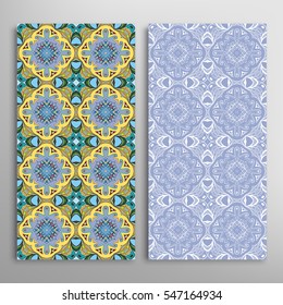 Vertical seamless patterns set, floral geometric lace texture for Wedding, Valentine's day, greeting cards or Birthday Invitations. Decorative seamless backgrounds. Ethnic ornament, border pattern