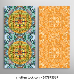 Vertical seamless patterns set, floral geometric lace texture for Wedding, Valentine's day, greeting cards or Birthday Invitations. Decorative seamless backgrounds. Ethnic ornament, border pattern