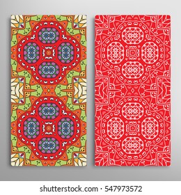 Vertical seamless patterns set, floral geometric lace texture for Wedding, Valentine's day, greeting cards or Birthday Invitations. Decorative seamless backgrounds. Ethnic ornament, border pattern