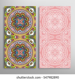 Vertical seamless patterns set, floral geometric lace texture for Wedding, Valentine's day, greeting cards or Birthday Invitations. Decorative seamless backgrounds. Ethnic ornament, border pattern