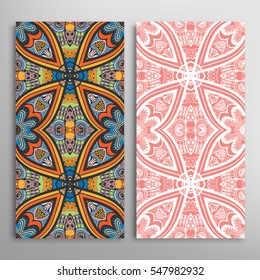 Vertical seamless patterns set, floral geometric lace texture for Wedding, Valentine's day, greeting cards or Birthday Invitations. Decorative seamless backgrounds. Ethnic ornament, border pattern