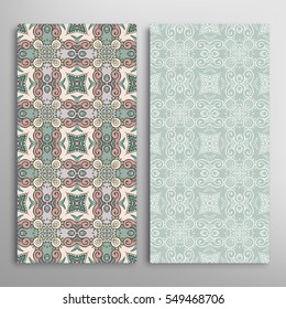 Vertical seamless patterns set, floral geometric lace texture for Wedding, Valentine's day, greeting cards or Birthday Invitations. Decorative seamless backgrounds. Ethnic ornament, border pattern