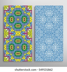 Vertical seamless patterns set, floral geometric lace texture for Wedding, Valentine's day, greeting cards or Birthday Invitations. Decorative seamless backgrounds. Ethnic ornament, border pattern
