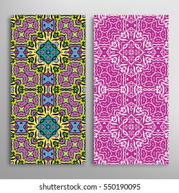 Vertical seamless patterns set, floral geometric lace texture for Wedding, Valentine's day, greeting cards or Birthday Invitations. Decorative seamless backgrounds. Ethnic ornament, border pattern