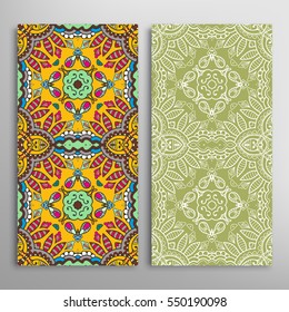 Vertical seamless patterns set, floral geometric lace texture for Wedding, Valentine's day, greeting cards or Birthday Invitations. Decorative seamless backgrounds. Ethnic ornament, border pattern