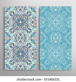 Vertical seamless patterns set, floral geometric lace texture for Wedding, Valentine's day, greeting cards or Birthday Invitations. Decorative seamless backgrounds. Ethnic ornament, border pattern