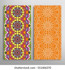 Vertical seamless patterns set, floral geometric lace texture for Wedding, Valentine's day, greeting cards or Birthday Invitations. Decorative seamless backgrounds. Ethnic ornament, border pattern