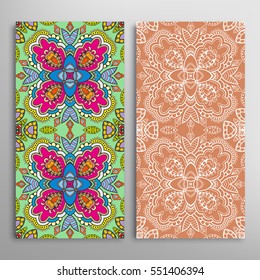 Vertical seamless patterns set, floral geometric lace texture for Wedding, Valentine's day, greeting cards or Birthday Invitations. Decorative seamless backgrounds. Ethnic ornament, border pattern