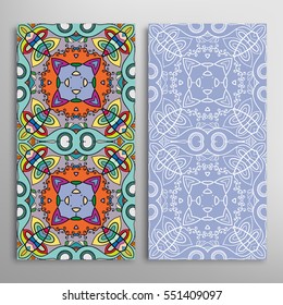 Vertical seamless patterns set, floral geometric lace texture for Wedding, Valentine's day, greeting cards or Birthday Invitations. Decorative seamless backgrounds. Ethnic ornament, border pattern