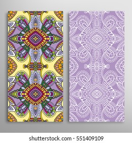 Vertical seamless patterns set, floral geometric lace texture for Wedding, Valentine's day, greeting cards or Birthday Invitations. Decorative seamless backgrounds. Ethnic ornament, border pattern