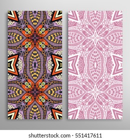 Vertical seamless patterns set, floral geometric lace texture for Wedding, Valentine's day, greeting cards or Birthday Invitations. Decorative seamless backgrounds. Ethnic ornament, border pattern