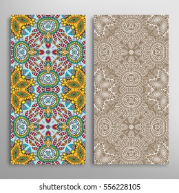 Vertical seamless patterns set, floral geometric lace texture for Wedding, Valentine's day, greeting cards or Birthday Invitations. Decorative seamless backgrounds. Ethnic ornament, border pattern
