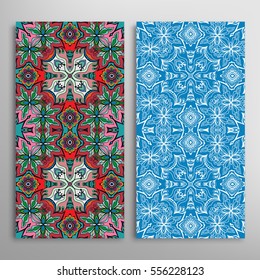 Vertical seamless patterns set, floral geometric lace texture for Wedding, Valentine's day, greeting cards or Birthday Invitations. Decorative seamless backgrounds. Ethnic ornament, border pattern
