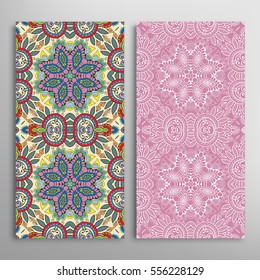 Vertical seamless patterns set, floral geometric lace texture for Wedding, Valentine's day, greeting cards or Birthday Invitations. Decorative seamless backgrounds. Ethnic ornament, border pattern